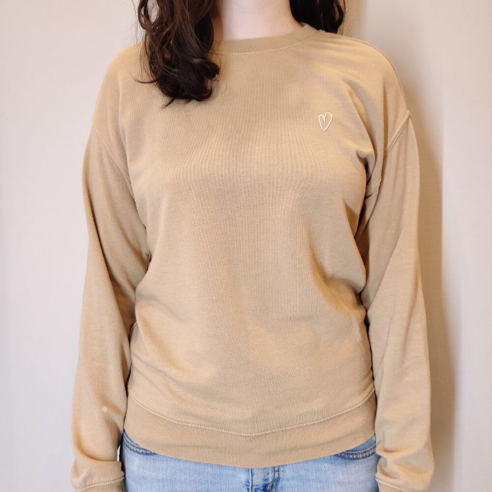 H&M Long Sleeve Beige Crew Neck Sweatshirt Small